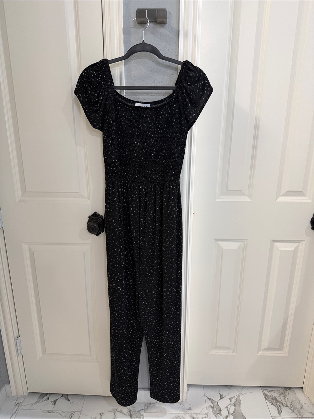 Gilli Black Patterned Smocked Jumpsuit
